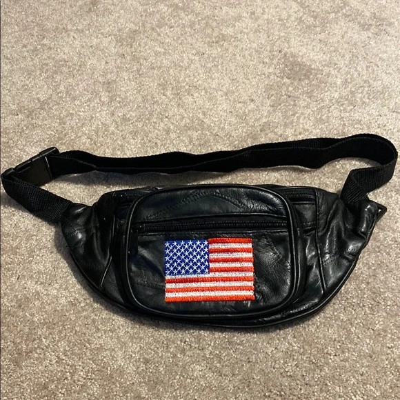 American flag patchwork, leather fanny pack - Picture 1 of 2